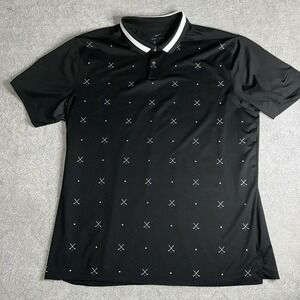 Nike Dri-FIT Polo Shirt Mens XL Black Golf Cross Print Performance Stretch